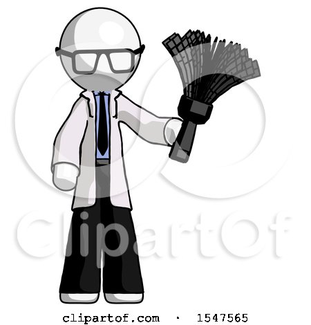 White Doctor Scientist Man Holding Feather Duster Facing Forward by Leo Blanchette