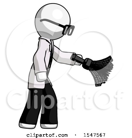 White Doctor Scientist Man Dusting with Feather Duster Downwards by Leo Blanchette