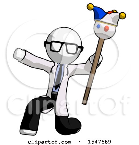White Doctor Scientist Man Holding Jester Staff Posing Charismatically by Leo Blanchette