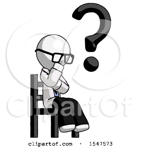 White Doctor Scientist Man Question Mark Concept, Sitting on Chair Thinking by Leo Blanchette