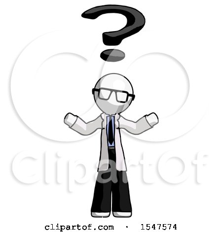 White Doctor Scientist Man with Question Mark Above Head, Confused by Leo Blanchette