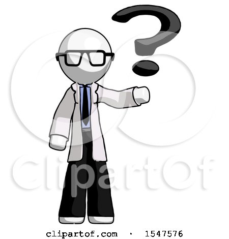 White Doctor Scientist Man Holding Question Mark to Right by Leo Blanchette