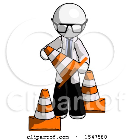 White Doctor Scientist Man Holding a Traffic Cone by Leo Blanchette
