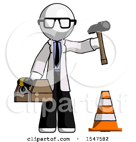 White Doctor Scientist Man Under Construction Concept, Traffic Cone and Tools by Leo Blanchette