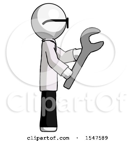 White Doctor Scientist Man Using Wrench Adjusting Something to Right by Leo Blanchette