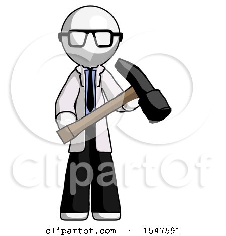 White Doctor Scientist Man Holding Hammer Ready to Work by Leo Blanchette