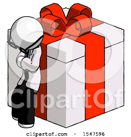 White Doctor Scientist Man Leaning on Gift with Red Bow Angle View by Leo Blanchette
