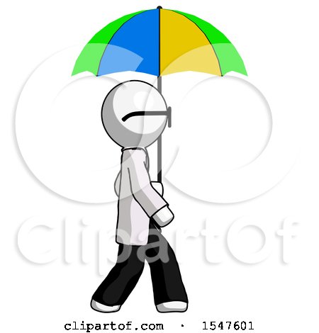 White Doctor Scientist Man Walking with Colored Umbrella by Leo Blanchette