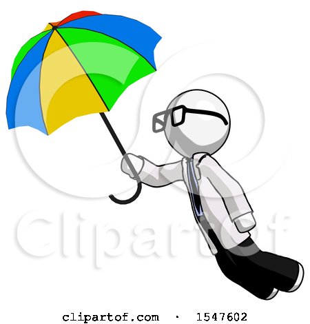 White Doctor Scientist Man Flying with Rainbow Colored Umbrella by Leo Blanchette