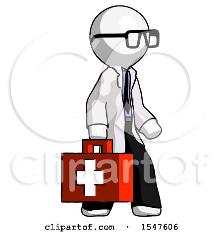 White Doctor Scientist Man Walking with Medical Aid Briefcase to Right by Leo Blanchette