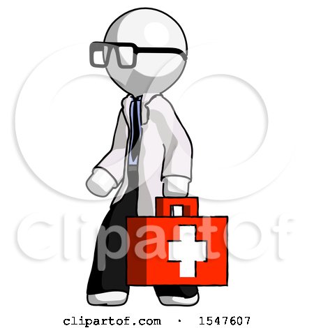 White Doctor Scientist Man Walking with Medical Aid Briefcase to Left by Leo Blanchette