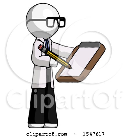 White Doctor Scientist Man Using Clipboard and Pencil by Leo Blanchette