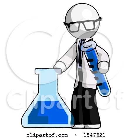 White Doctor Scientist Man Holding Test Tube Beside Beaker or Flask by Leo Blanchette
