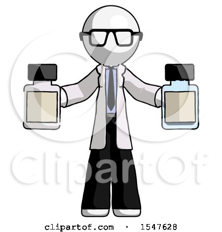 White Doctor Scientist Man Holding Two Medicine Bottles by Leo Blanchette