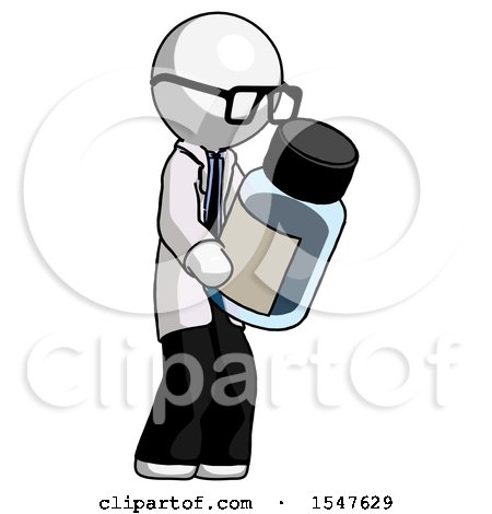 White Doctor Scientist Man Holding Glass Medicine Bottle by Leo Blanchette