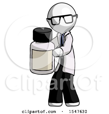 White Doctor Scientist Man Holding White Medicine Bottle by Leo Blanchette