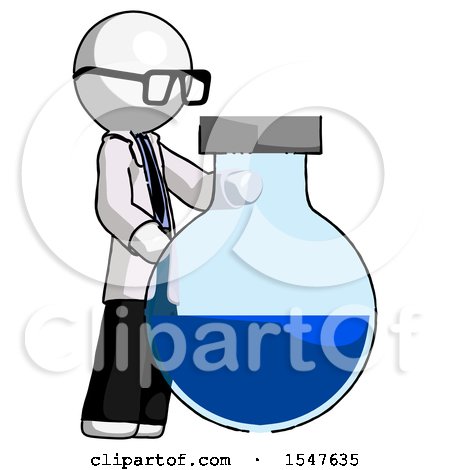 White Doctor Scientist Man Standing Beside Large Round Flask or Beaker by Leo Blanchette