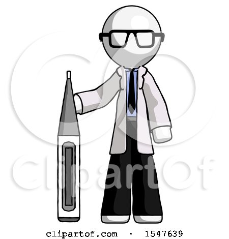 White Doctor Scientist Man Standing with Large Thermometer by Leo Blanchette