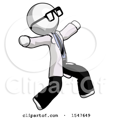 White Doctor Scientist Man Running Away in Hysterical Panic Direction Right by Leo Blanchette