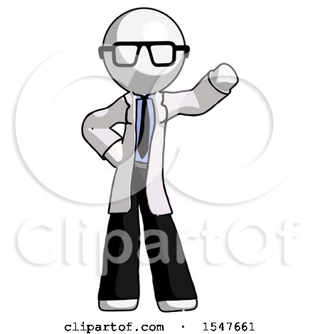 White Doctor Scientist Man Waving Left Arm with Hand on Hip by Leo Blanchette