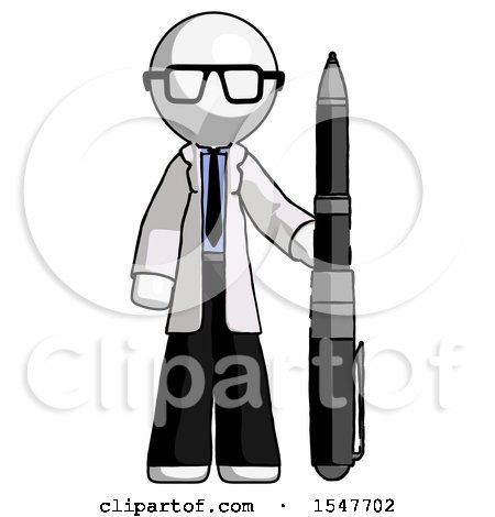 White Doctor Scientist Man Holding Large Pen by Leo Blanchette