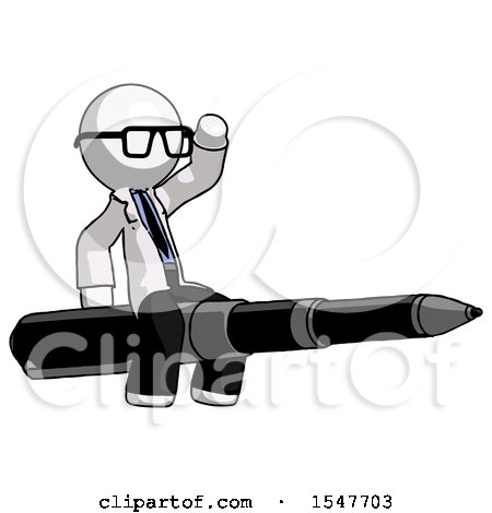 White Doctor Scientist Man Riding a Pen like a Giant Rocket by Leo Blanchette