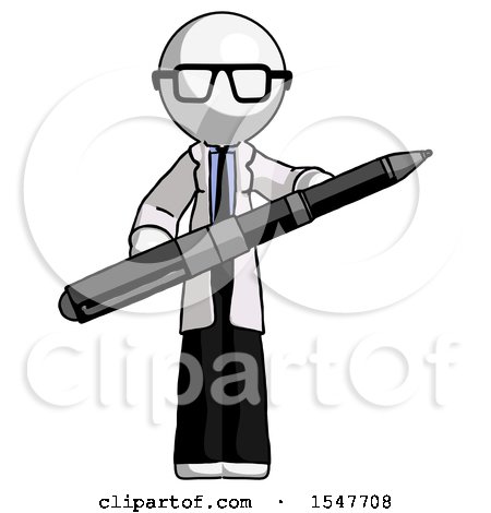 White Doctor Scientist Man Posing Confidently with Giant Pen by Leo Blanchette