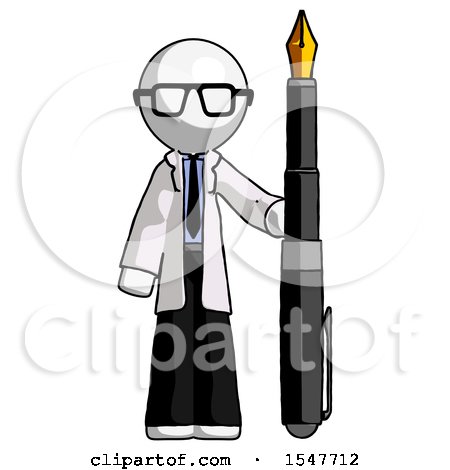 White Doctor Scientist Man Holding Giant Calligraphy Pen by Leo Blanchette