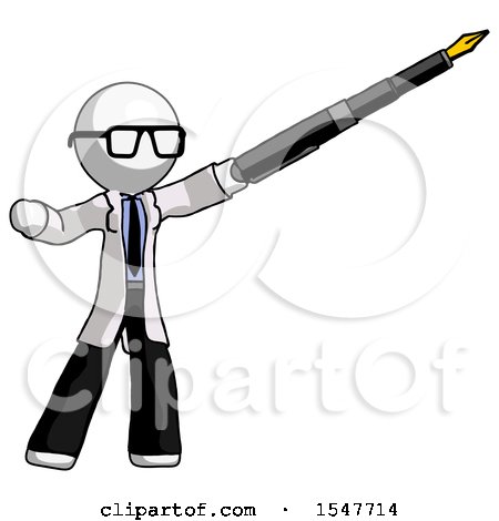 White Doctor Scientist Man Pen Is Mightier Than the Sword Calligraphy Pose by Leo Blanchette