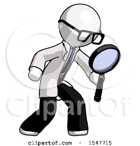 White Doctor Scientist Man Inspecting with Large Magnifying Glass Right by Leo Blanchette
