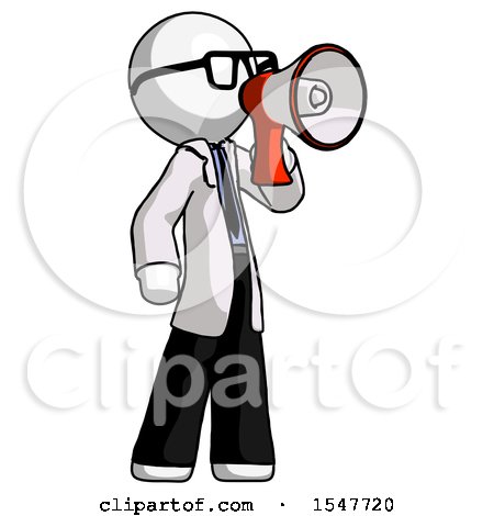 White Doctor Scientist Man Shouting into Megaphone Bullhorn Facing Right by Leo Blanchette