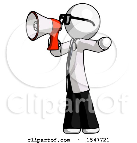 White Doctor Scientist Man Shouting into Megaphone Bullhorn Facing Left by Leo Blanchette
