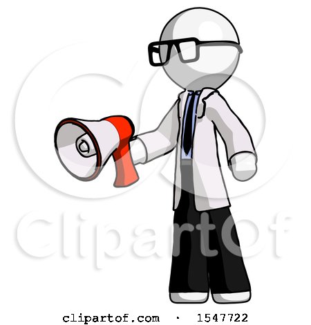 White Doctor Scientist Man Holding Megaphone Bullhorn Facing Right by Leo Blanchette