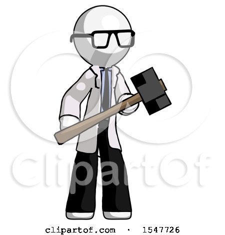 White Doctor Scientist Man with Sledgehammer Standing Ready to Work or Defend by Leo Blanchette