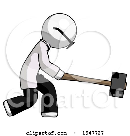 White Doctor Scientist Man Hitting with Sledgehammer, or Smashing Something by Leo Blanchette