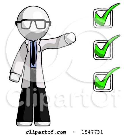 White Doctor Scientist Man Standing by List of Checkmarks by Leo Blanchette