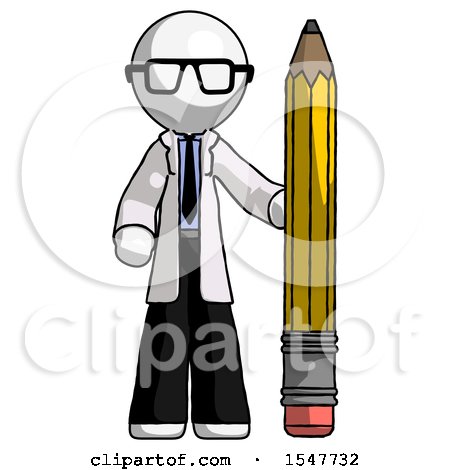 White Doctor Scientist Man with Large Pencil Standing Ready to Write by Leo Blanchette
