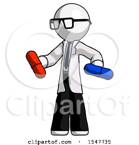 White Doctor Scientist Man Red Pill or Blue Pill Concept by Leo Blanchette