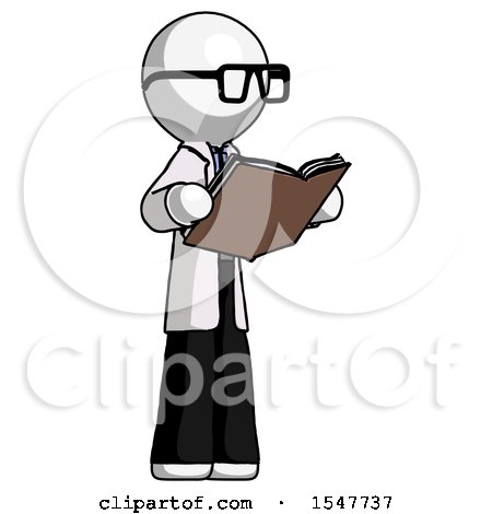White Doctor Scientist Man Reading Book While Standing up Facing Away by Leo Blanchette