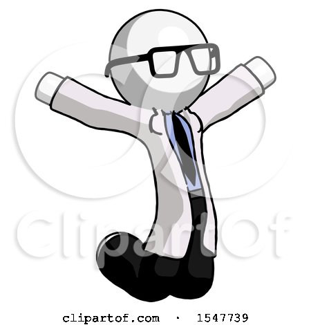 White Doctor Scientist Man Jumping or Kneeling with Gladness by Leo Blanchette