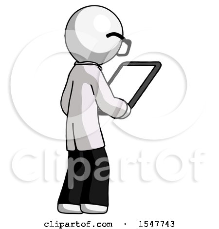White Doctor Scientist Man Looking at Tablet Device Computer Facing Away by Leo Blanchette