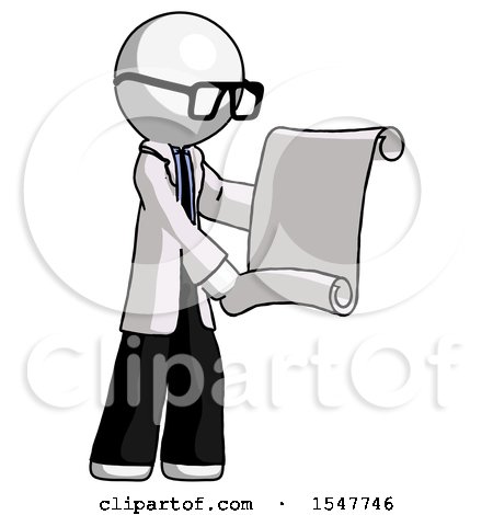 White Doctor Scientist Man Holding Blueprints or Scroll by Leo Blanchette