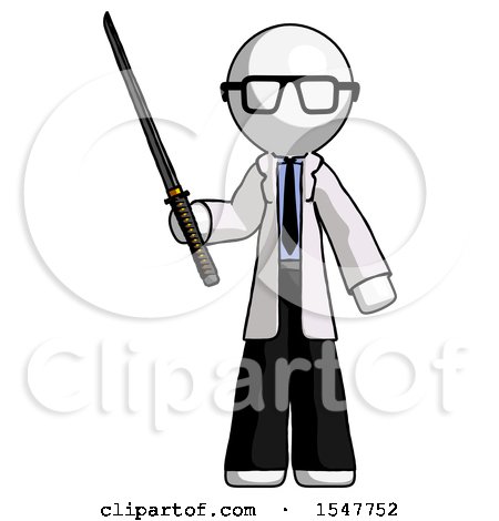 White Doctor Scientist Man Standing up with Ninja Sword Katana by Leo Blanchette