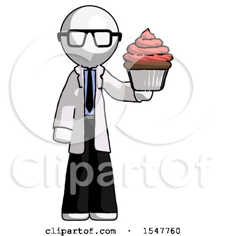 White Doctor Scientist Man Presenting Pink Cupcake to Viewer by Leo Blanchette