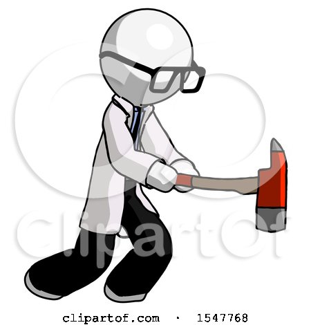 White Doctor Scientist Man with Ax Hitting, Striking, or Chopping by Leo Blanchette