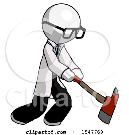 White Doctor Scientist Man Striking with a Red Firefighter's Ax by Leo Blanchette