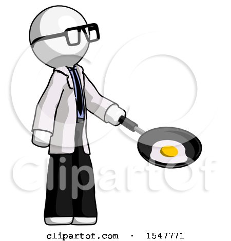 White Doctor Scientist Man Frying Egg in Pan or Wok Facing Right by Leo Blanchette