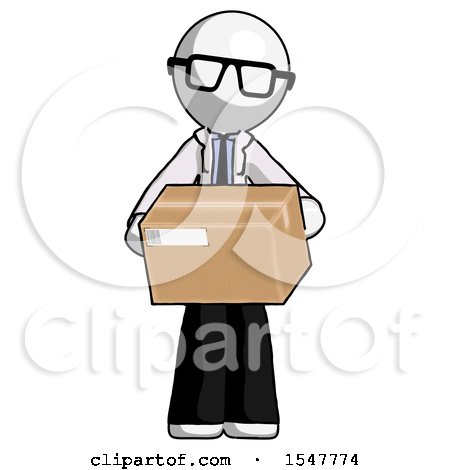 White Doctor Scientist Man Holding Box Sent or Arriving in Mail by Leo Blanchette