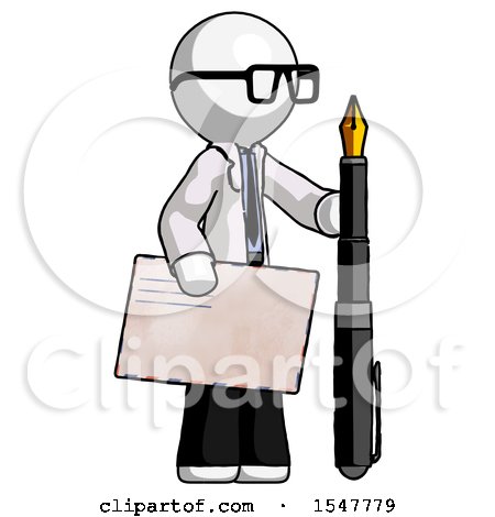 White Doctor Scientist Man Holding Large Envelope and Calligraphy Pen by Leo Blanchette