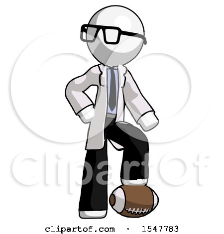 White Doctor Scientist Man Standing with Foot on Football by Leo Blanchette